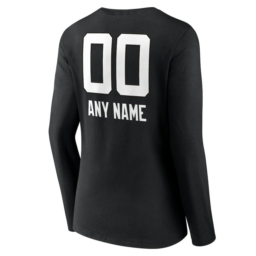 Jacksonville Jaguars Women's Personalized Name & Number Team Wordmark Long Sleeve V-Neck T-Shirt Black