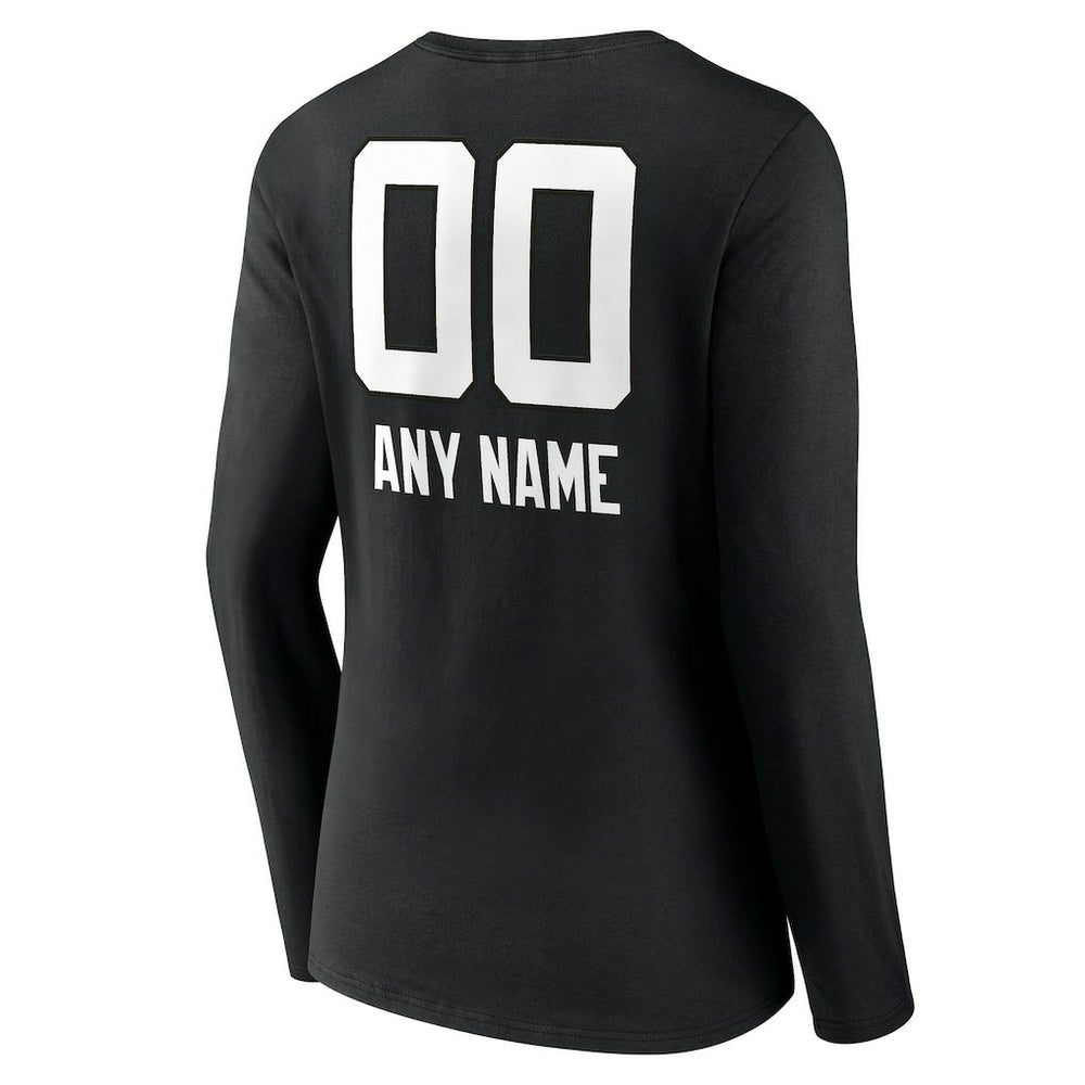 Jacksonville Jaguars Women's Personalized Name & Number Team Wordmark Long Sleeve V-Neck T-Shirt Black
