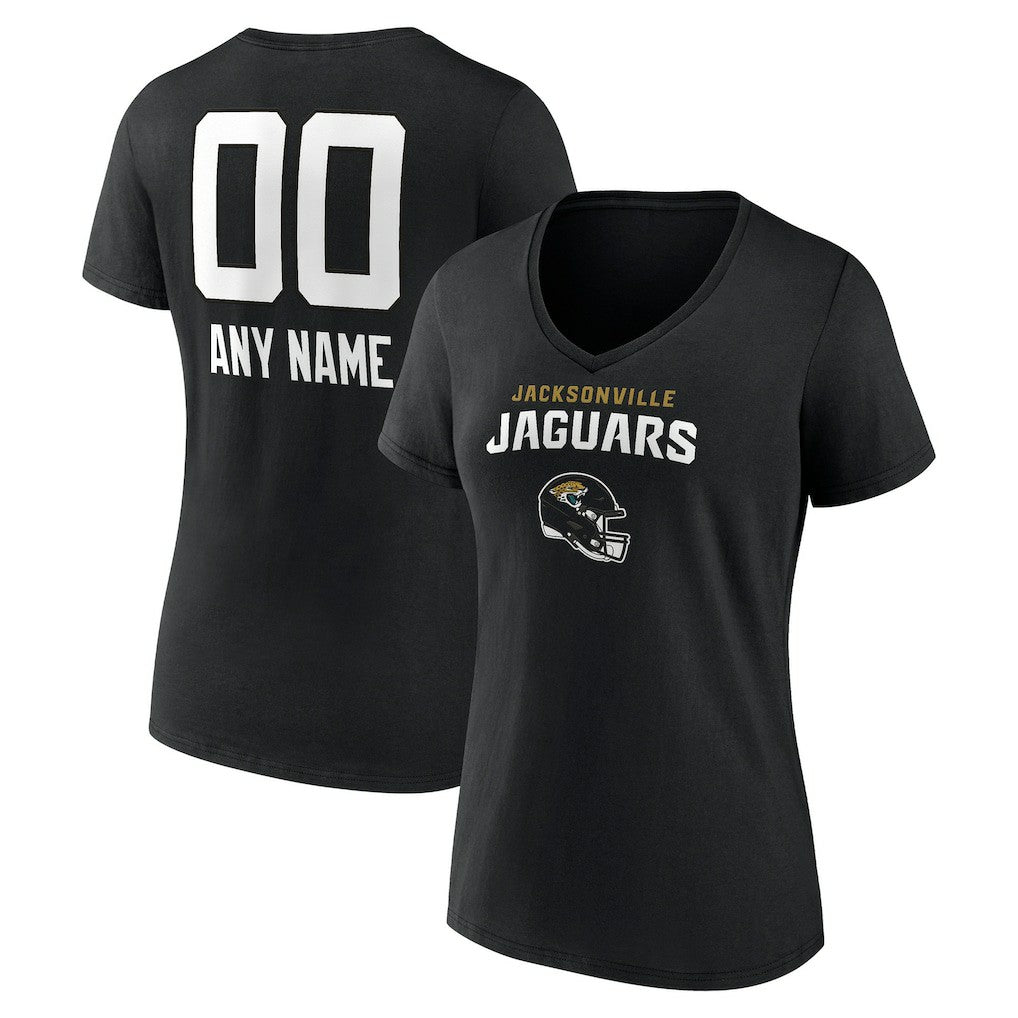 Jacksonville Jaguars Women's Personalized Name & Number Team Wordmark V-Neck T-Shirt Black