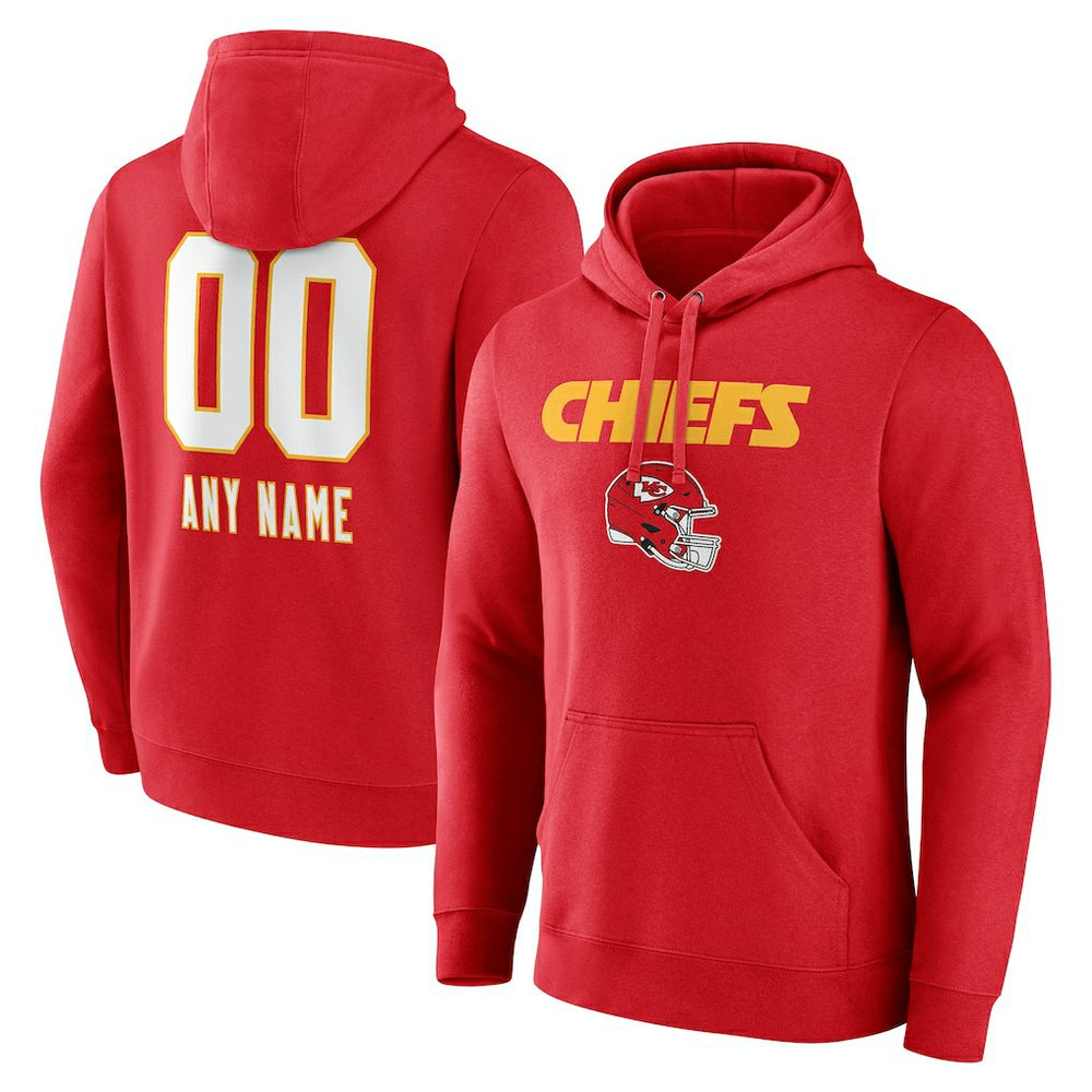 Kansas City Chiefs Personalized Name & Number Team Wordmark Pullover Hoodie Red