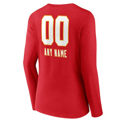 Kansas City Chiefs Women's Personalized Name & Number Team Wordmark Long Sleeve V-Neck T-Shirt Red