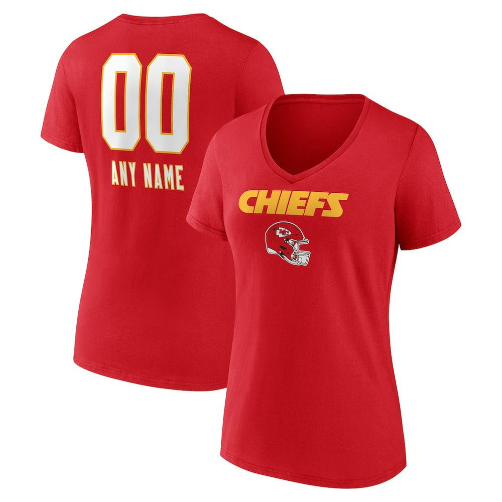 Kansas City Chiefs Women's Personalized Name & Number Team Wordmark V-Neck T-Shirt Red