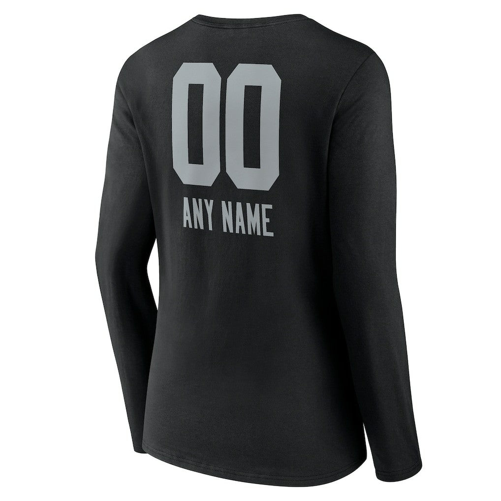 Las Vegas Raiders Women's Personalized Name & Number Team Wordmark Long Sleeve V-Neck T-Shirt Black