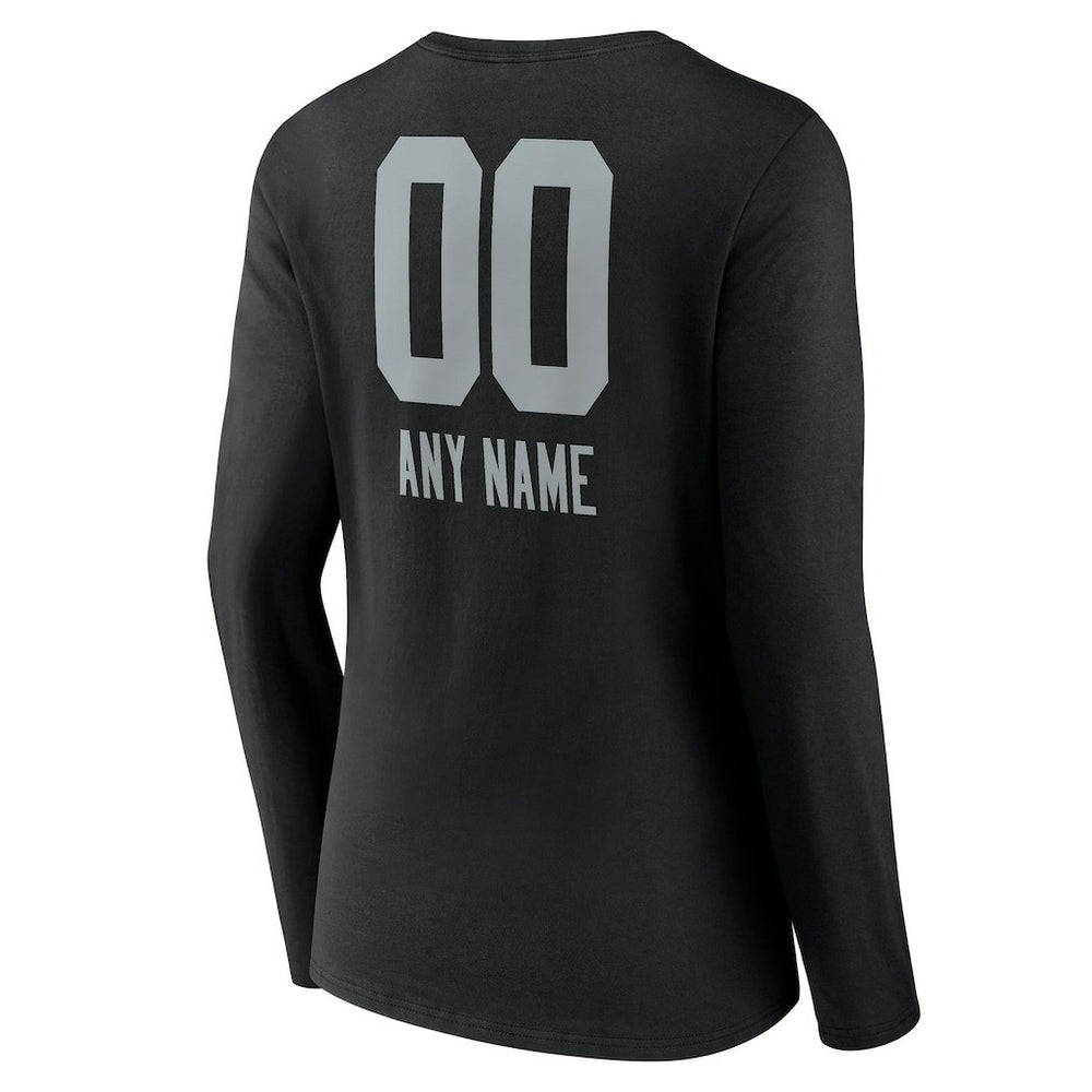 Las Vegas Raiders Women's Personalized Name & Number Team Wordmark Long Sleeve V-Neck T-Shirt Black