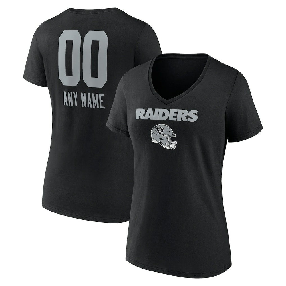 Las Vegas Raiders Women's Personalized Name & Number Team Wordmark V-Neck T-Shirt Black