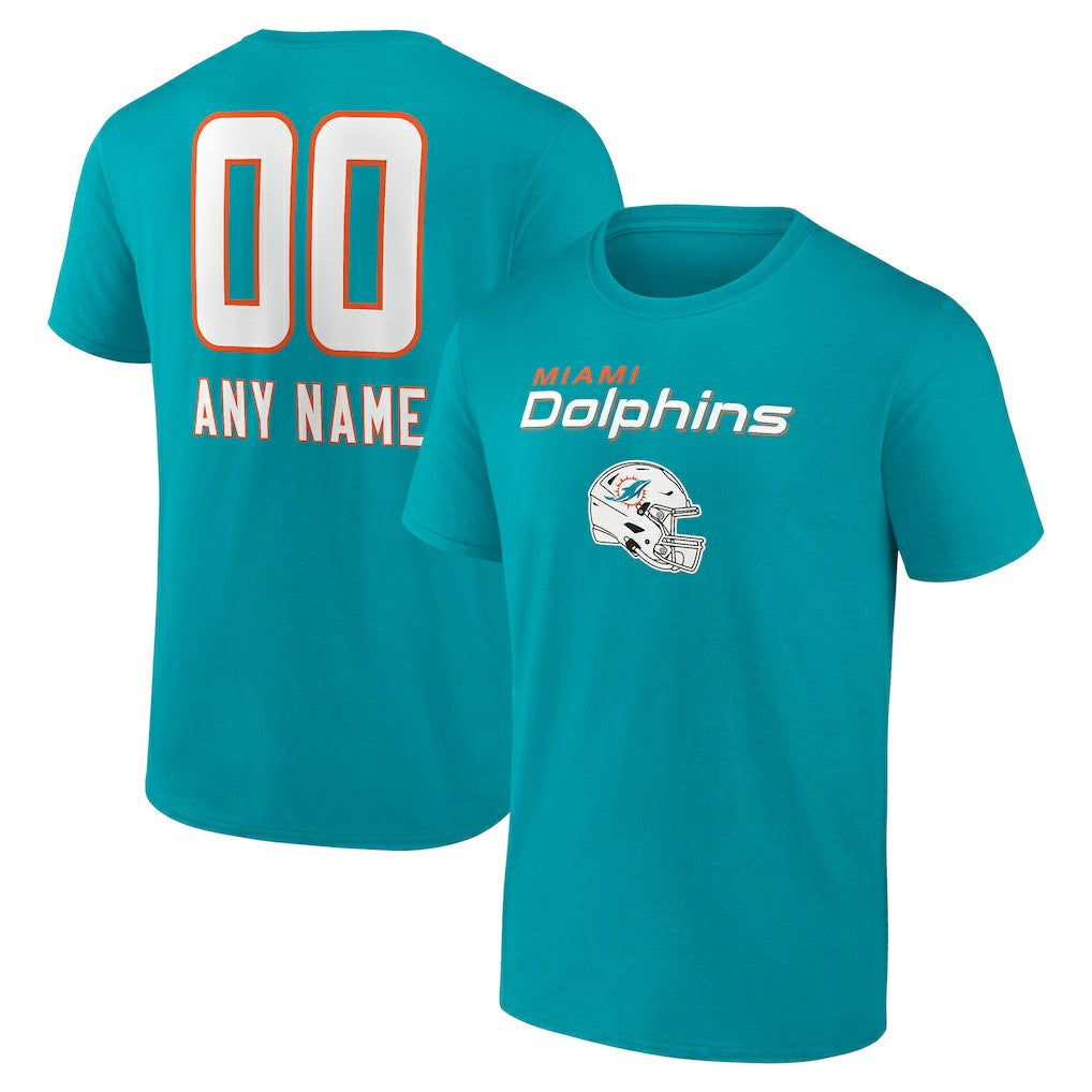 Miami Dolphins Personalized Name & Number Team Wordmark T-Shirt Aqua