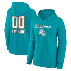 Miami Dolphins Women's Personalized Name & Number Team Wordmark Pullover Hoodie Aqua