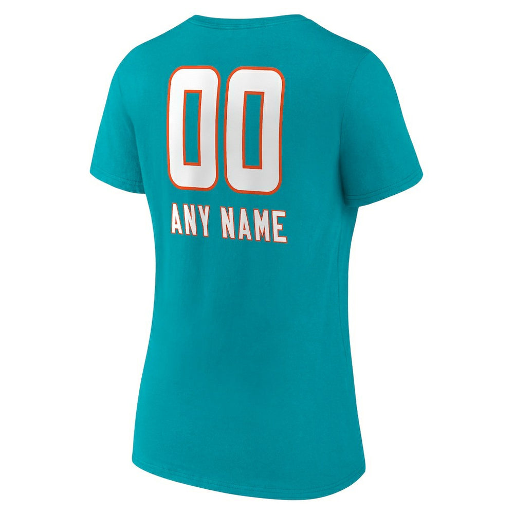 Miami Dolphins Women's Personalized Name & Number Team Wordmark V-Neck T-Shirt Aqua