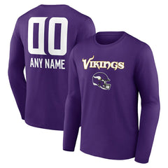 Minnesota Vikings Personalized Name & Number Team Wordmark Long Sleeve T-Shirt Purple