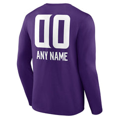 Minnesota Vikings Personalized Name & Number Team Wordmark Long Sleeve T-Shirt Purple