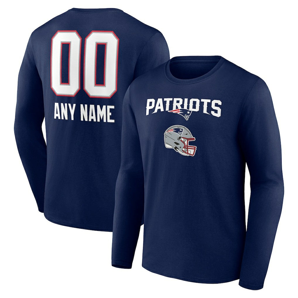 New England Patriots Personalized Name & Number Team Wordmark Long Sleeve T-Shirt Navy