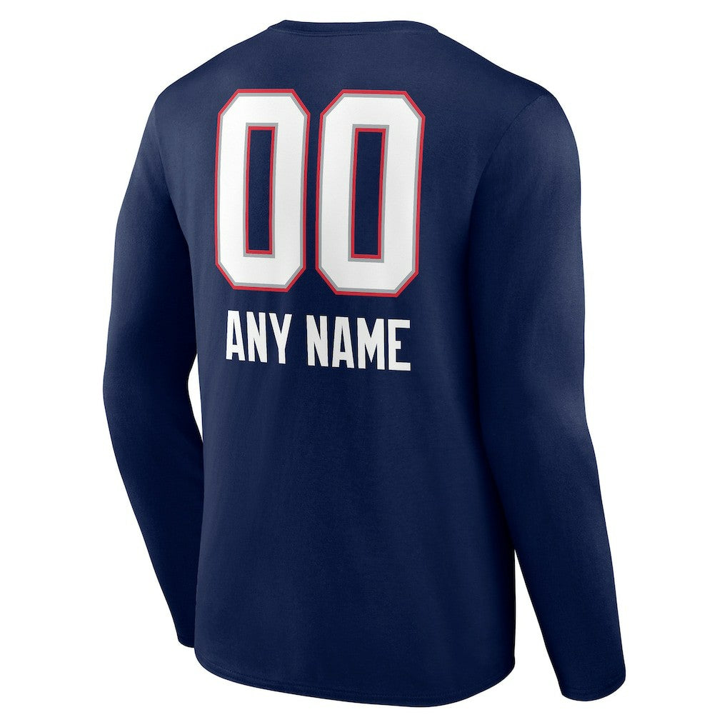 New England Patriots Personalized Name & Number Team Wordmark Long Sleeve T-Shirt Navy