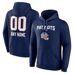 New England Patriots Personalized Name & Number Team Wordmark Pullover Hoodie Navy