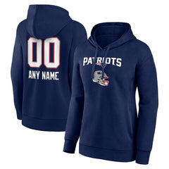 New England Patriots Women's Personalized Name & Number Team Wordmark Pullover Hoodie Navy