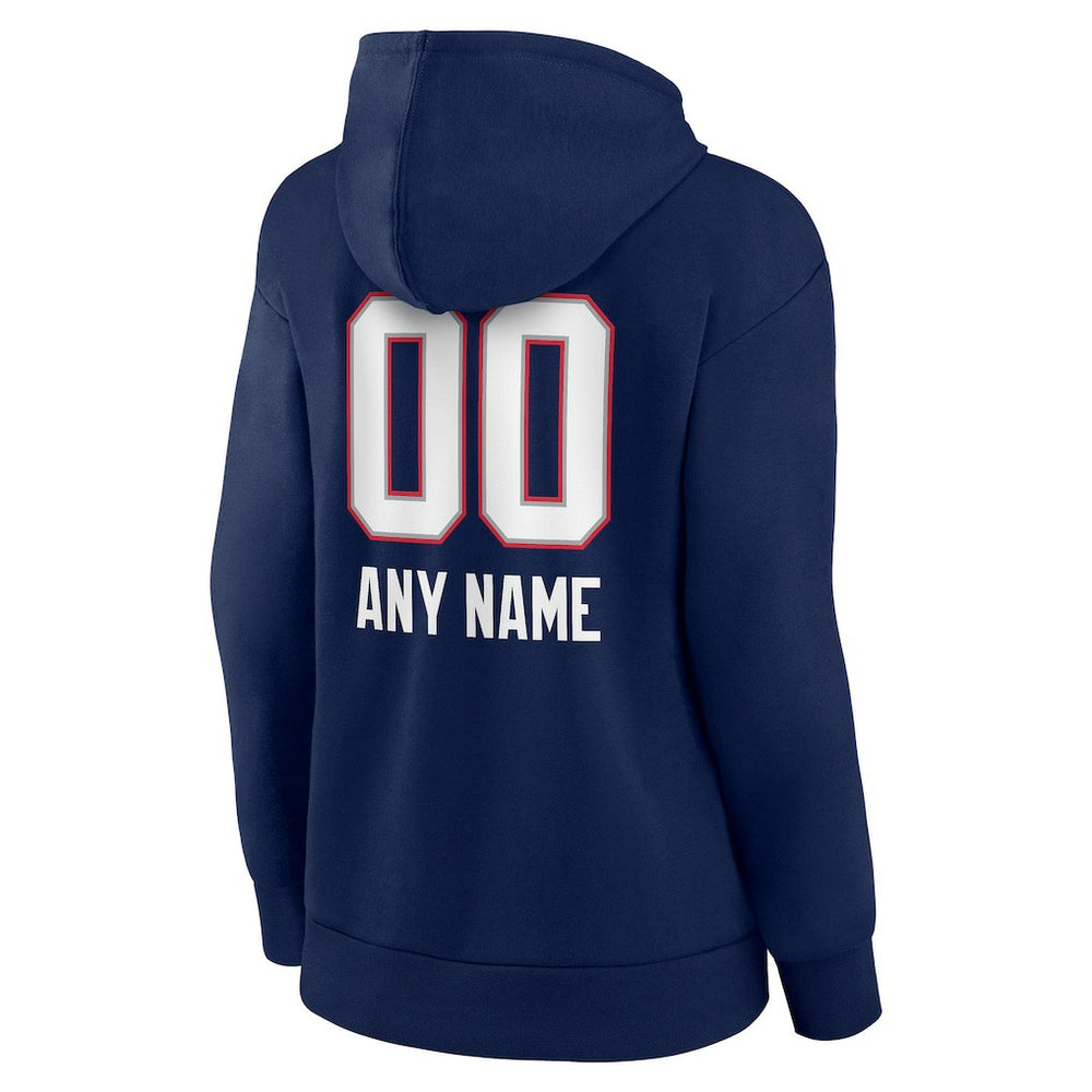 New England Patriots Women's Personalized Name & Number Team Wordmark Pullover Hoodie Navy