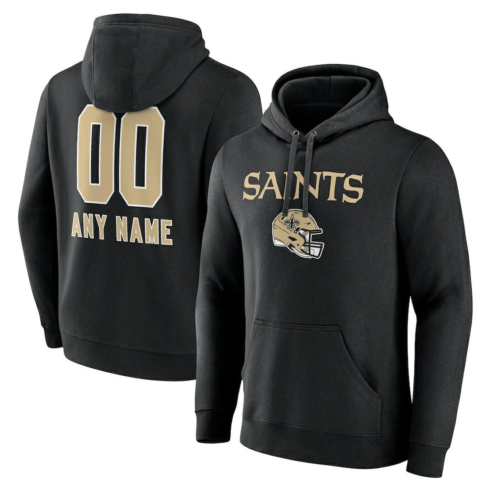 New Orleans Saints Personalized Name & Number Team Wordmark Pullover Hoodie Black