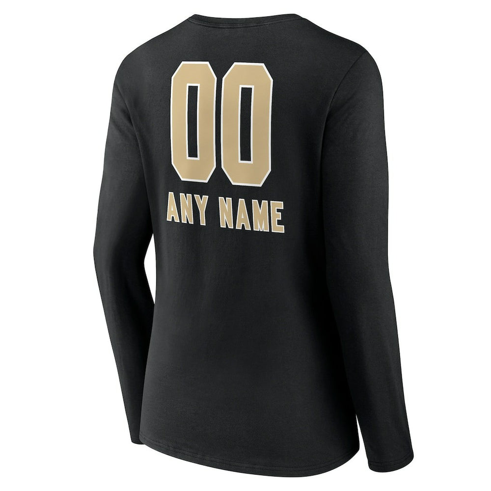 New Orleans Saints Women's Personalized Name & Number Team Wordmark Long Sleeve V-Neck T-Shirt Black