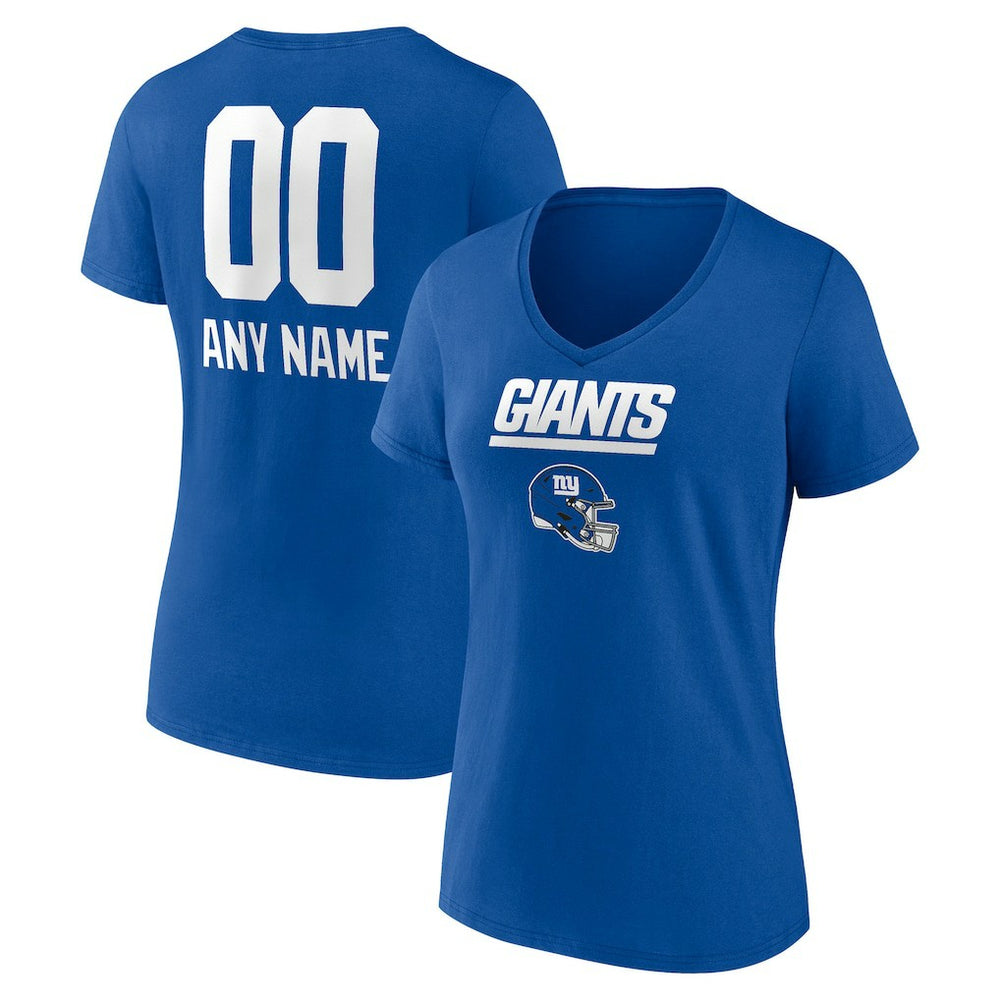 New York Giants Women's Personalized Name & Number Team Wordmark V-Neck T-Shirt Royal