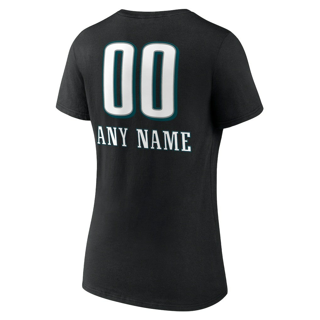 Philadelphia Eagles Women's Personalized Name & Number Team Wordmark V-Neck T-Shirt Black