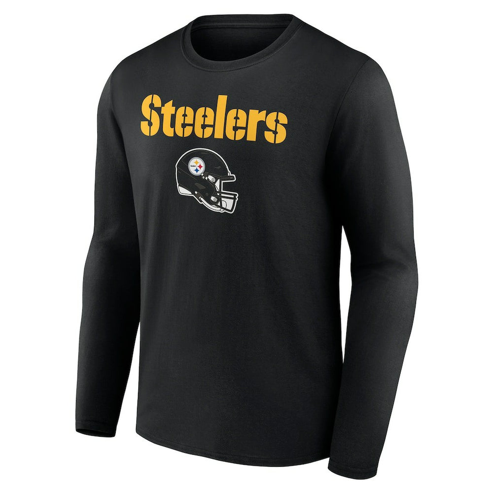 Pittsburgh Steelers Personalized Name & Number Team Wordmark Long Sleeve T-Shirt Black