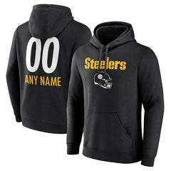 Pittsburgh Steelers Personalized Name & Number Team Wordmark Pullover Hoodie Black