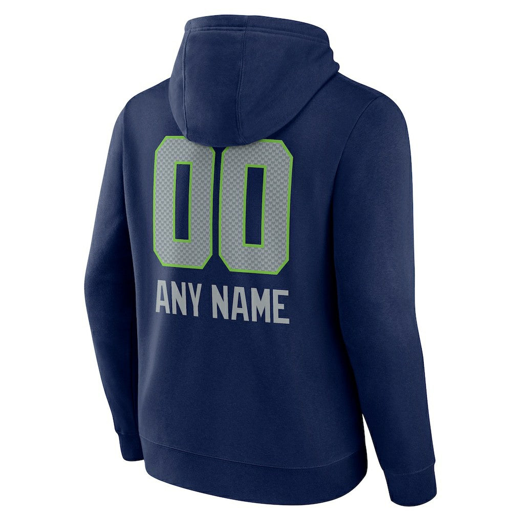 Seattle Seahawks Personalized Name & Number Team Wordmark Pullover Hoodie College Navy