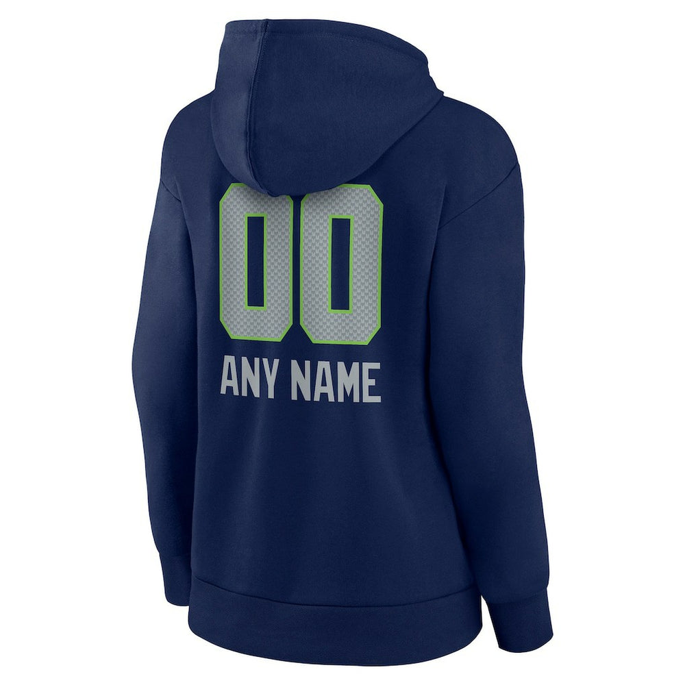 Seattle Seahawks Women's Personalized Name & Number Team Wordmark Pullover Hoodie College Navy