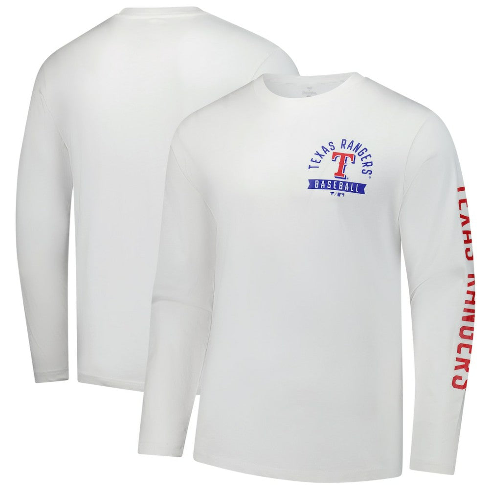 Texas Rangers Fanatics Press Box Long Sleeve T-Shirt - White - Fanatics Sale