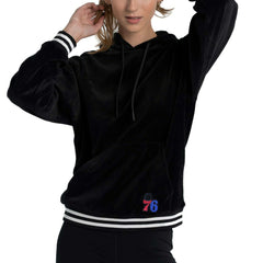 Philadelphia 76ers Lusso Women's Nellie Oversized Velour Pullover Hoodie Black