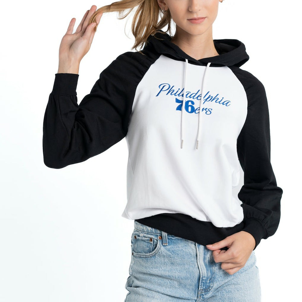 Philadelphia 76ers Lusso Women's Marlowe Tri-Blend Raglan Pullover Hoodie White