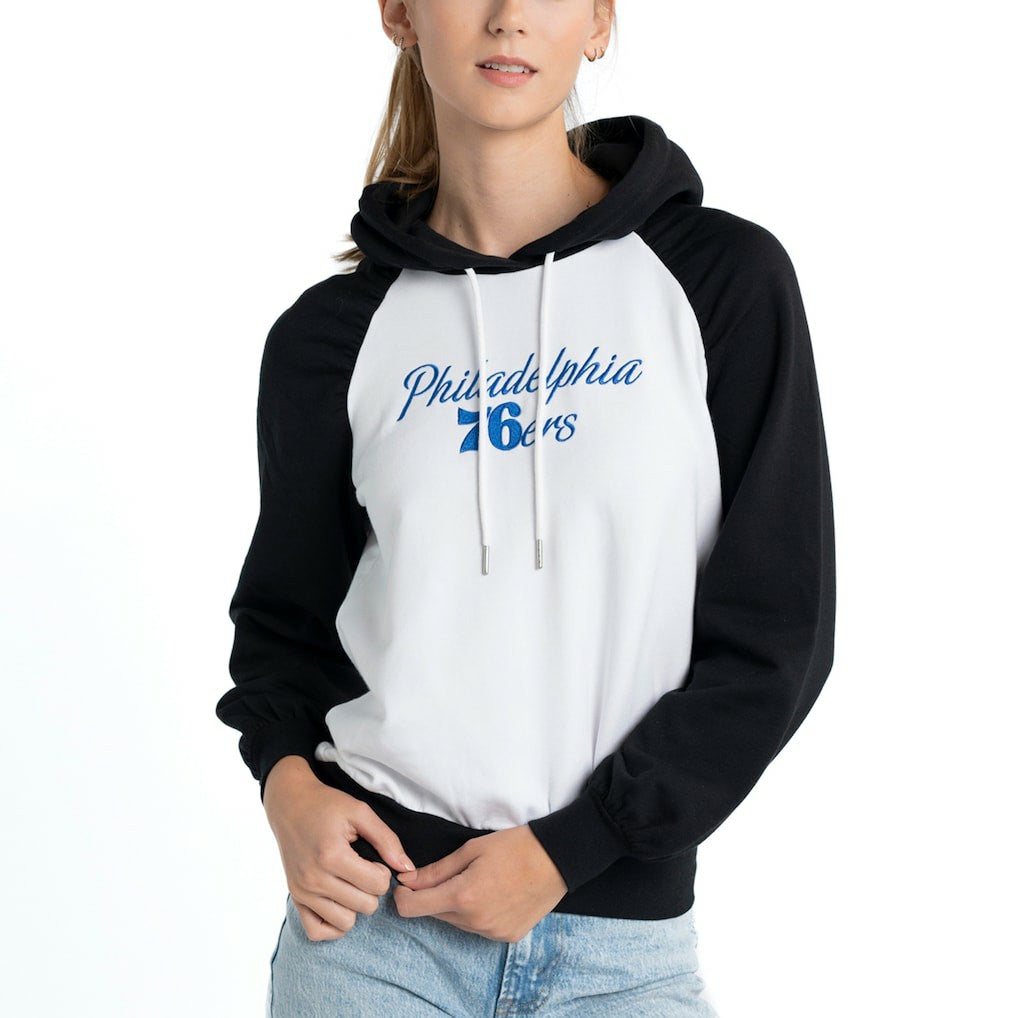 Philadelphia 76ers Lusso Women's Marlowe Tri-Blend Raglan Pullover Hoodie White