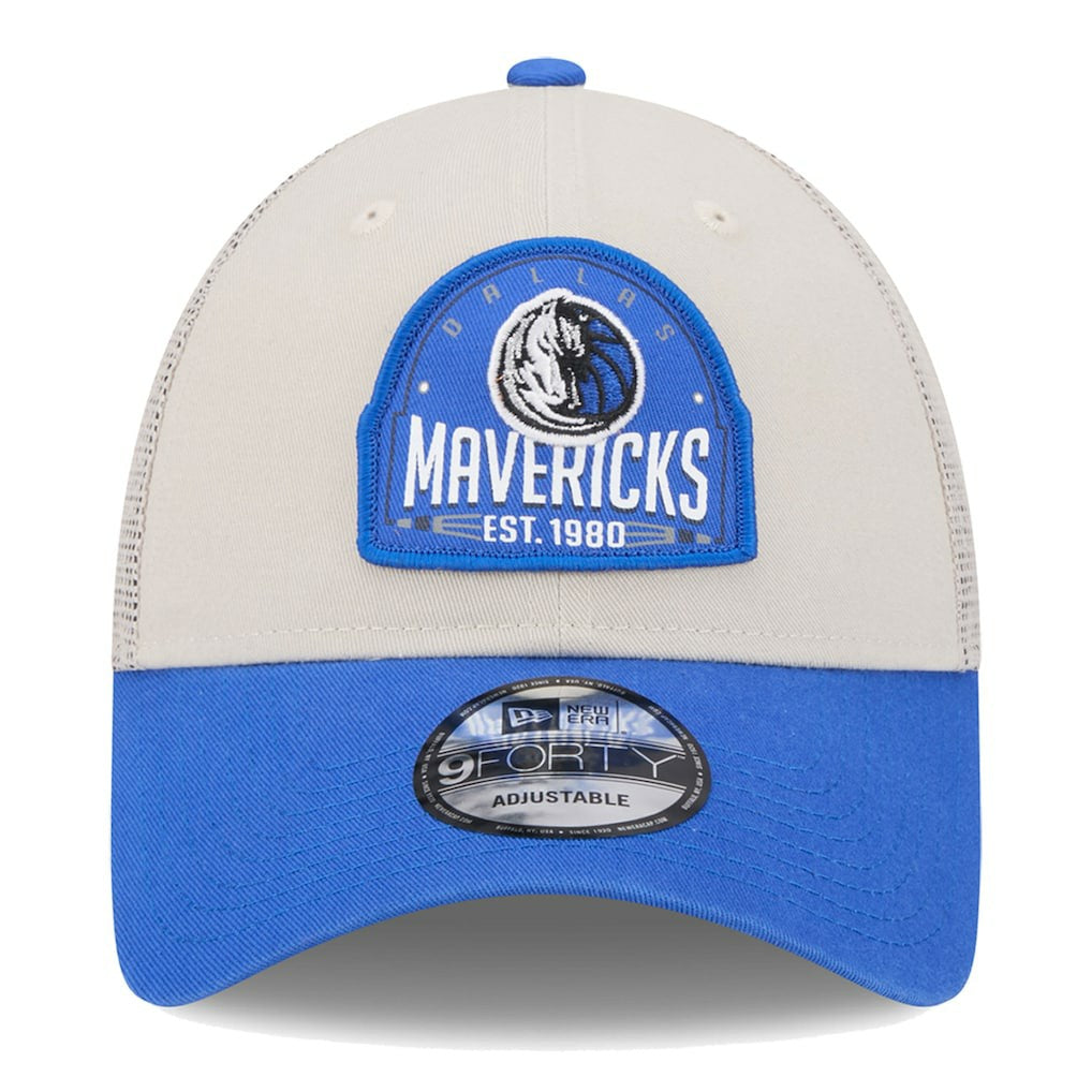 Dallas Mavericks Throwback Patch Trucker 9FORTY Adjustable Hat for sale Khaki/Blue | New Era discount