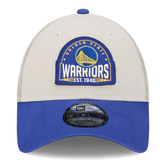 Golden State Warriors Throwback Patch Trucker 9FORTY Adjustable Hat for sale Khaki/Royal | New Era outlet