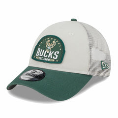 Milwaukee Bucks Throwback Patch Trucker 9FORTY Adjustable Hat Khaki/Hunter Green | New Era discount