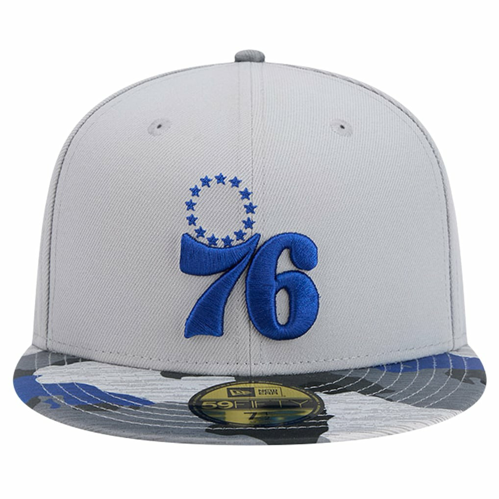 Philadelphia 76ers Active Color Camo Visor 59FIFTY Fitted Hat Gray | New Era