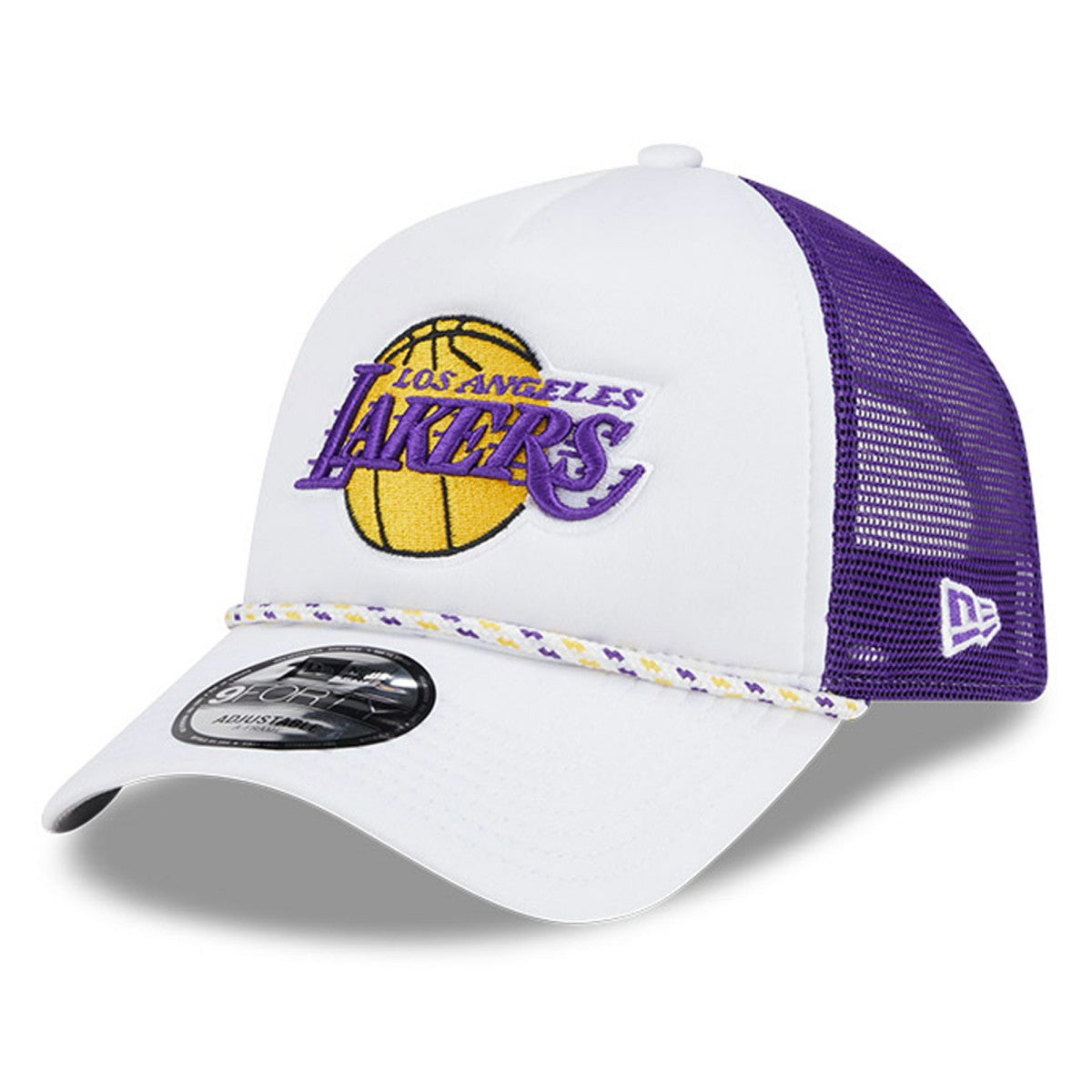 Los Angeles Lakers Court Sport Foam A-Frame 9FORTY Adjustable Trucker Hat White/Purple | New Era online