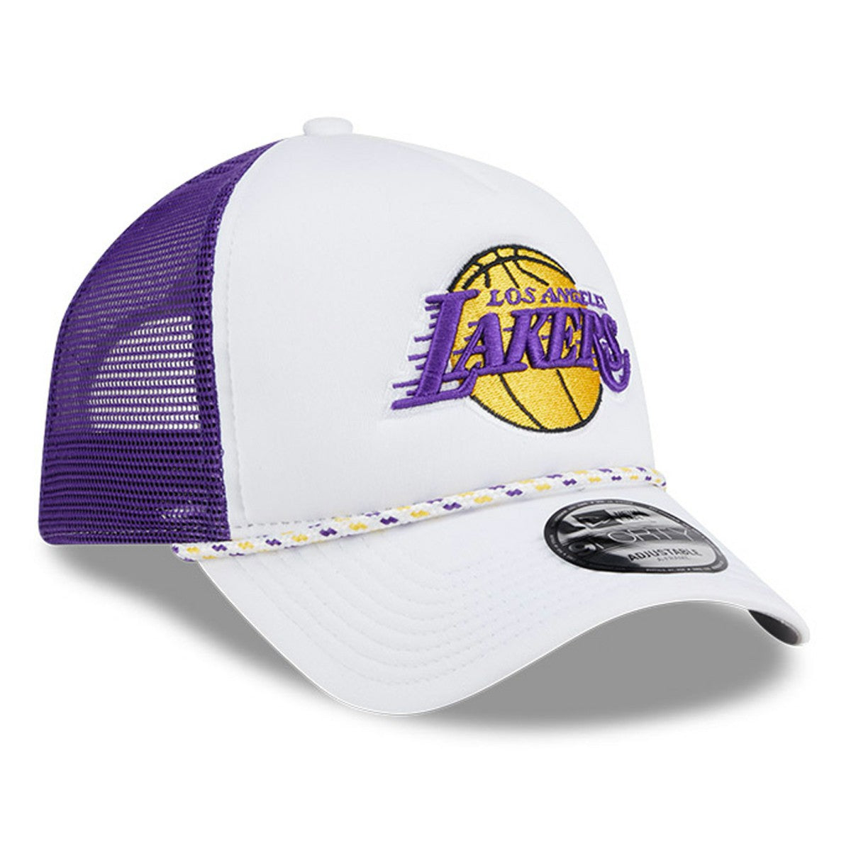 Los Angeles Lakers Court Sport Foam A-Frame 9FORTY Adjustable Trucker Hat White/Purple | New Era online