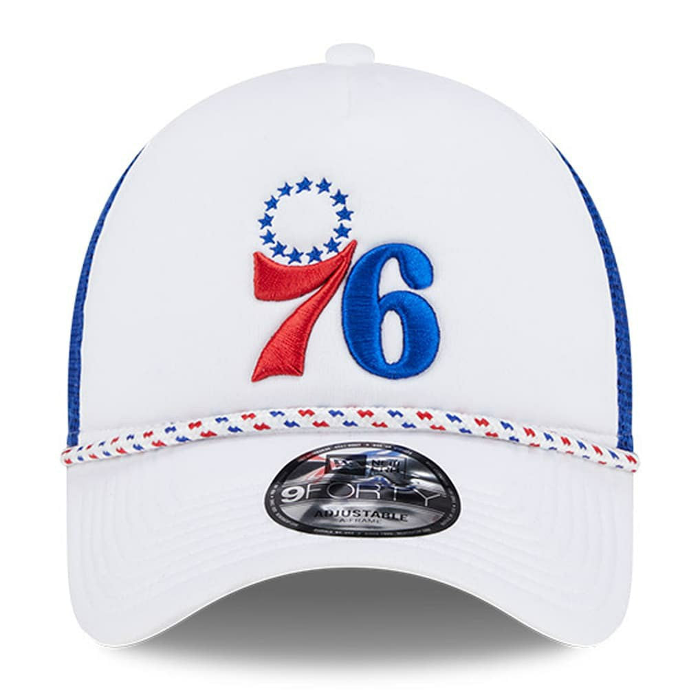 Philadelphia 76ers Court Sport Foam A-Frame 9FORTY Adjustable Trucker Hat White/Royal | New Era discount