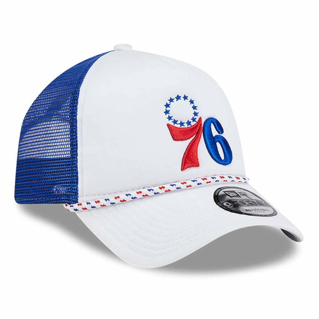 Philadelphia 76ers Court Sport Foam A-Frame 9FORTY Adjustable Trucker Hat White/Royal | New Era discount