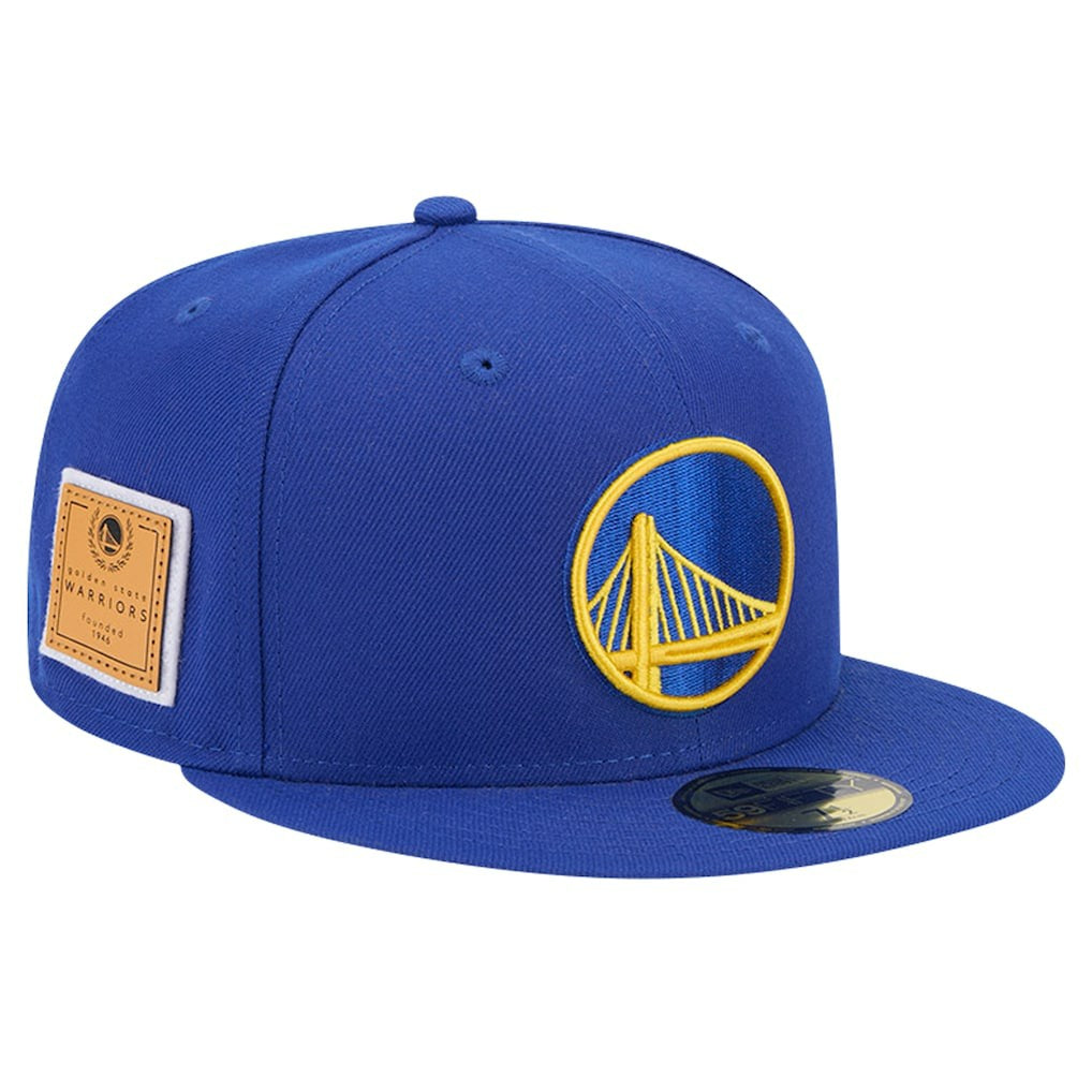 Golden State Warriors Court Sport Leather Applique 59FIFTY Fitted Hat for sale Royal | New Era US