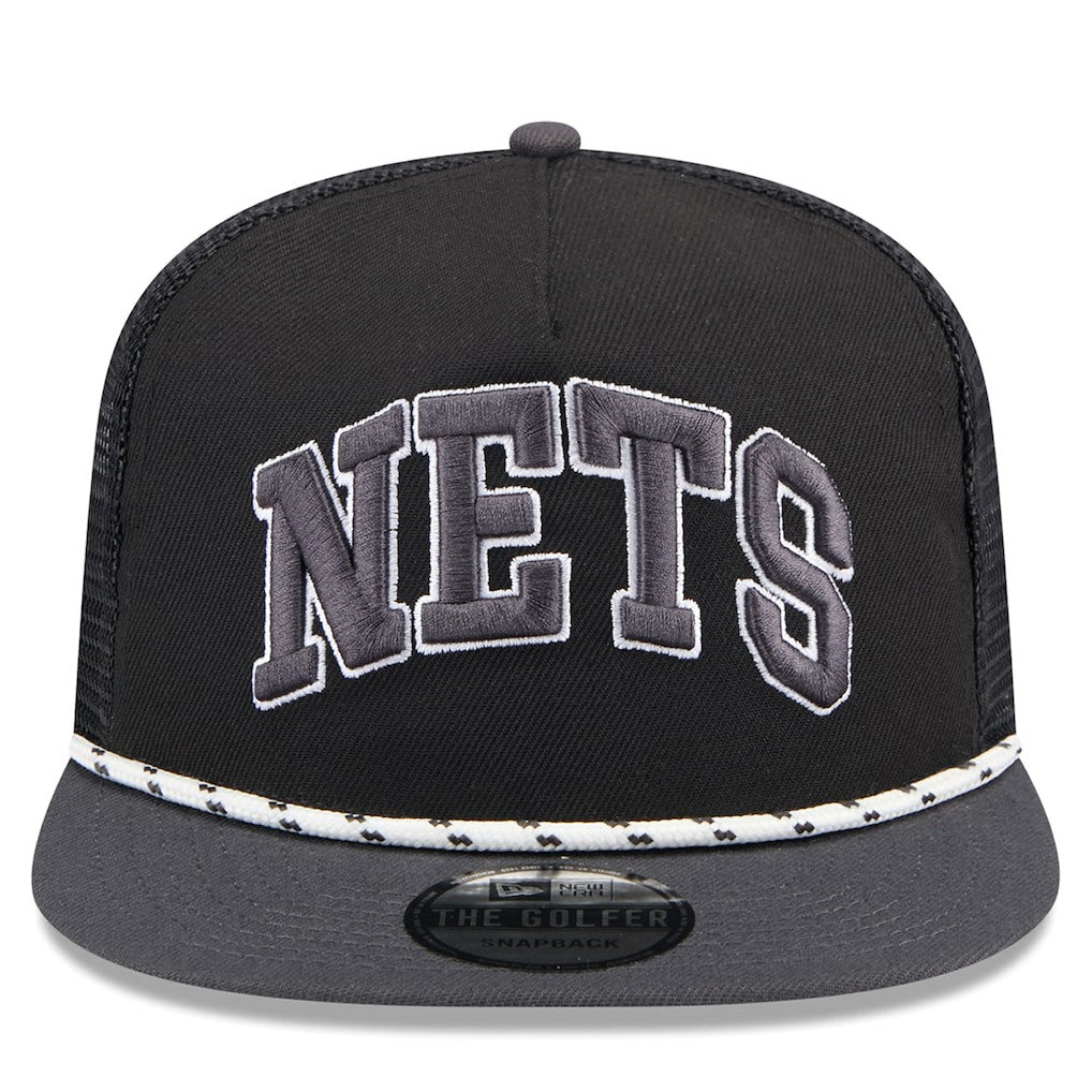 Brooklyn Nets Throwback Team Arch Golfer Snapback Hat Black/Charcoal | New Era Near Me