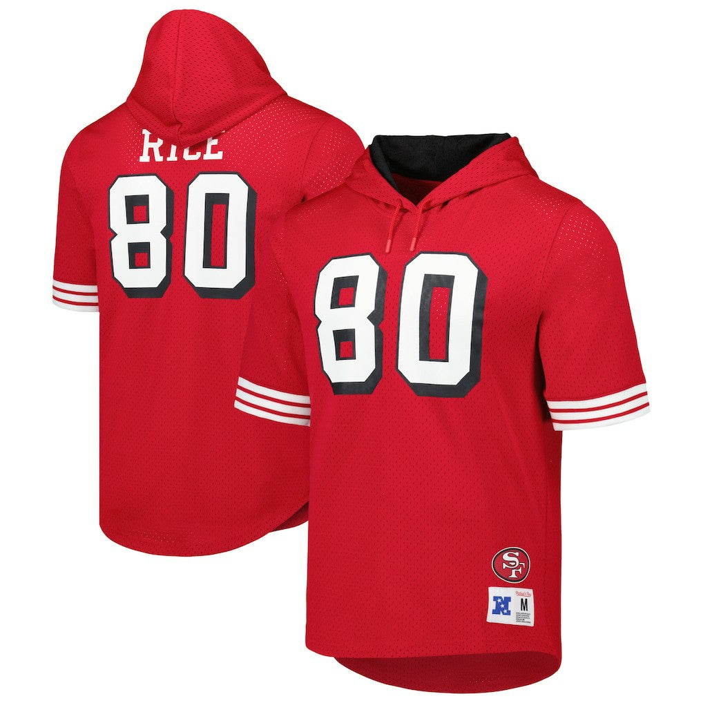 Mitchell & Ness Jerry Rice San Francisco 49ers Retired Player Name & Number Mesh Hoodie T-Shirt Scarlet