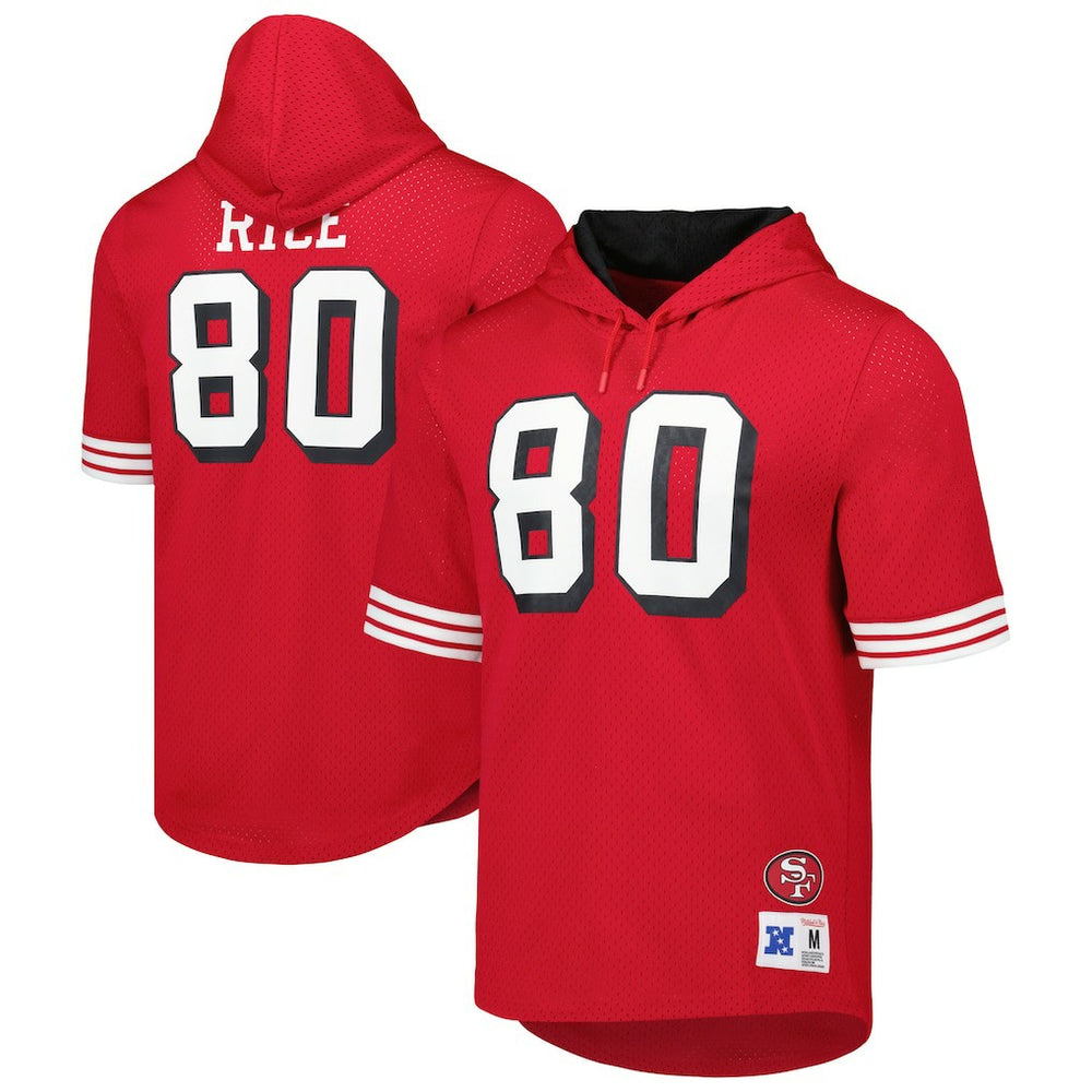 Mitchell & Ness Jerry Rice San Francisco 49ers Retired Player Name & Number Mesh Hoodie T-Shirt Scarlet
