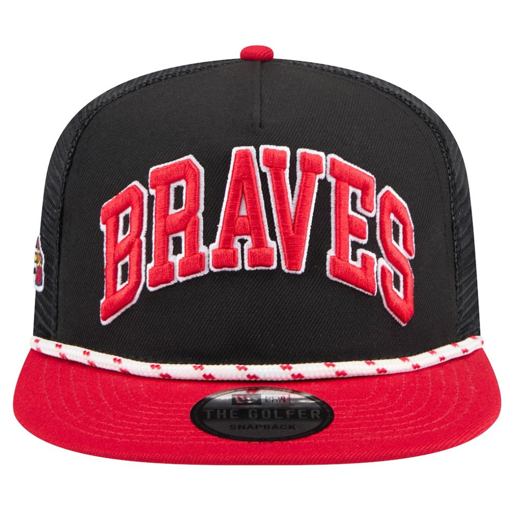 Atlanta Braves New Era Throwback Meshback Golfer Hat - Black - New Era Discount