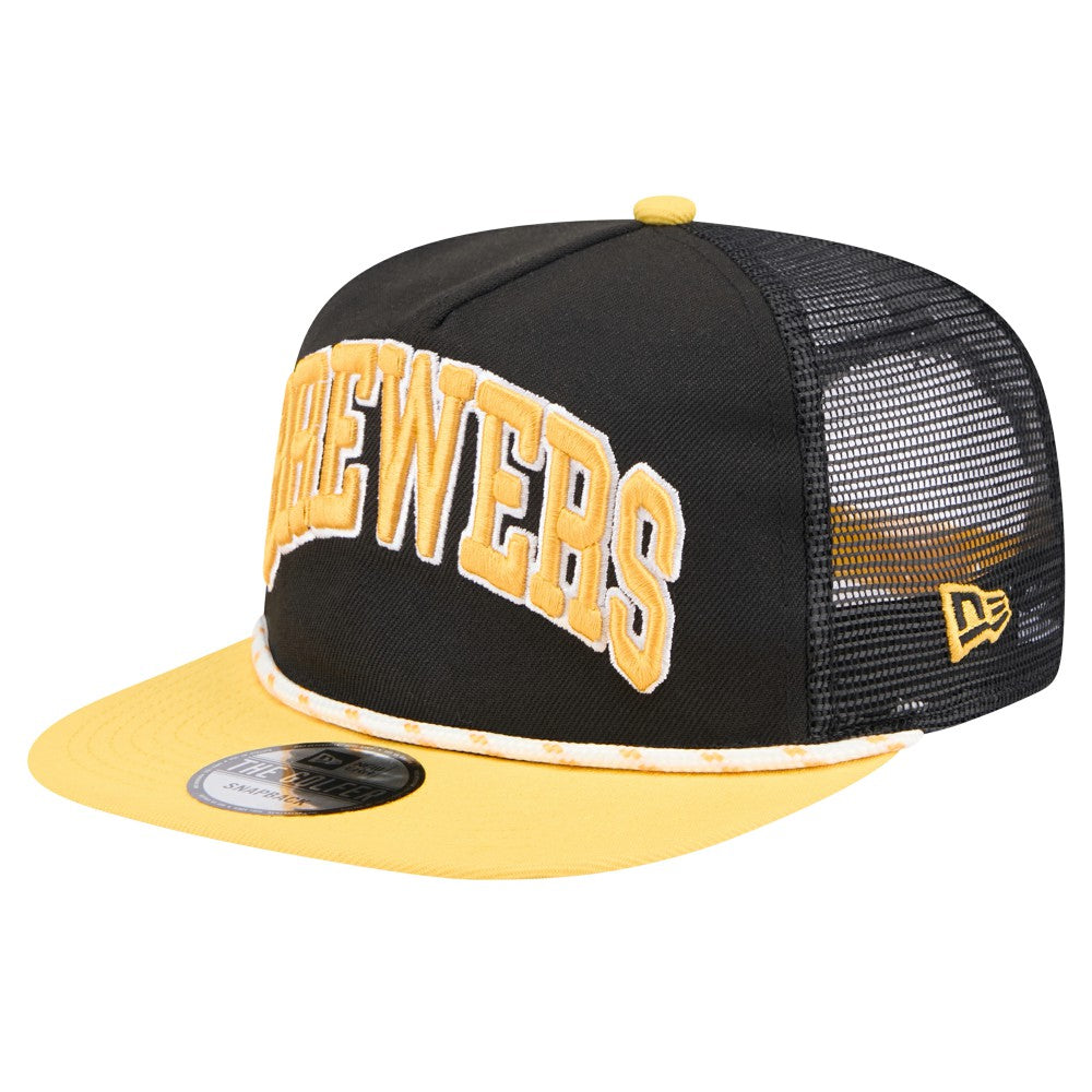 Milwaukee Brewers New Era Throwback Meshback Golfer Hat - Black - New Era Discount
