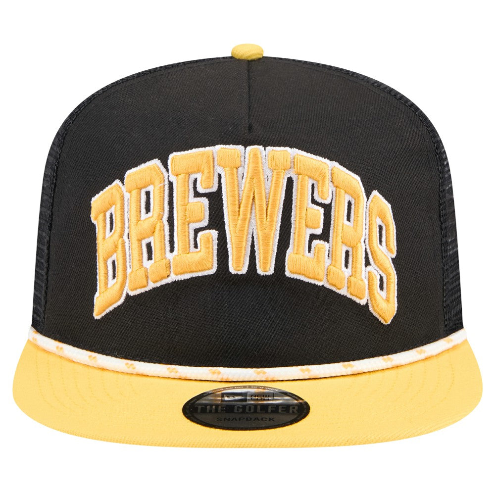 Milwaukee Brewers New Era Throwback Meshback Golfer Hat - Black - New Era Discount