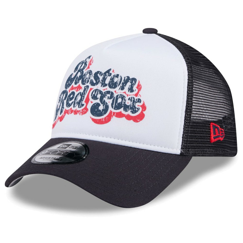 Boston Red Sox New Era Women's Throwback Team Foam Front A-Frame Trucker 9FORTY Adjustable Hat - White/Navy - New Era on Sale