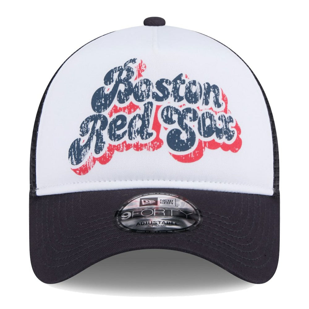 Boston Red Sox New Era Women's Throwback Team Foam Front A-Frame Trucker 9FORTY Adjustable Hat - White/Navy - New Era on Sale