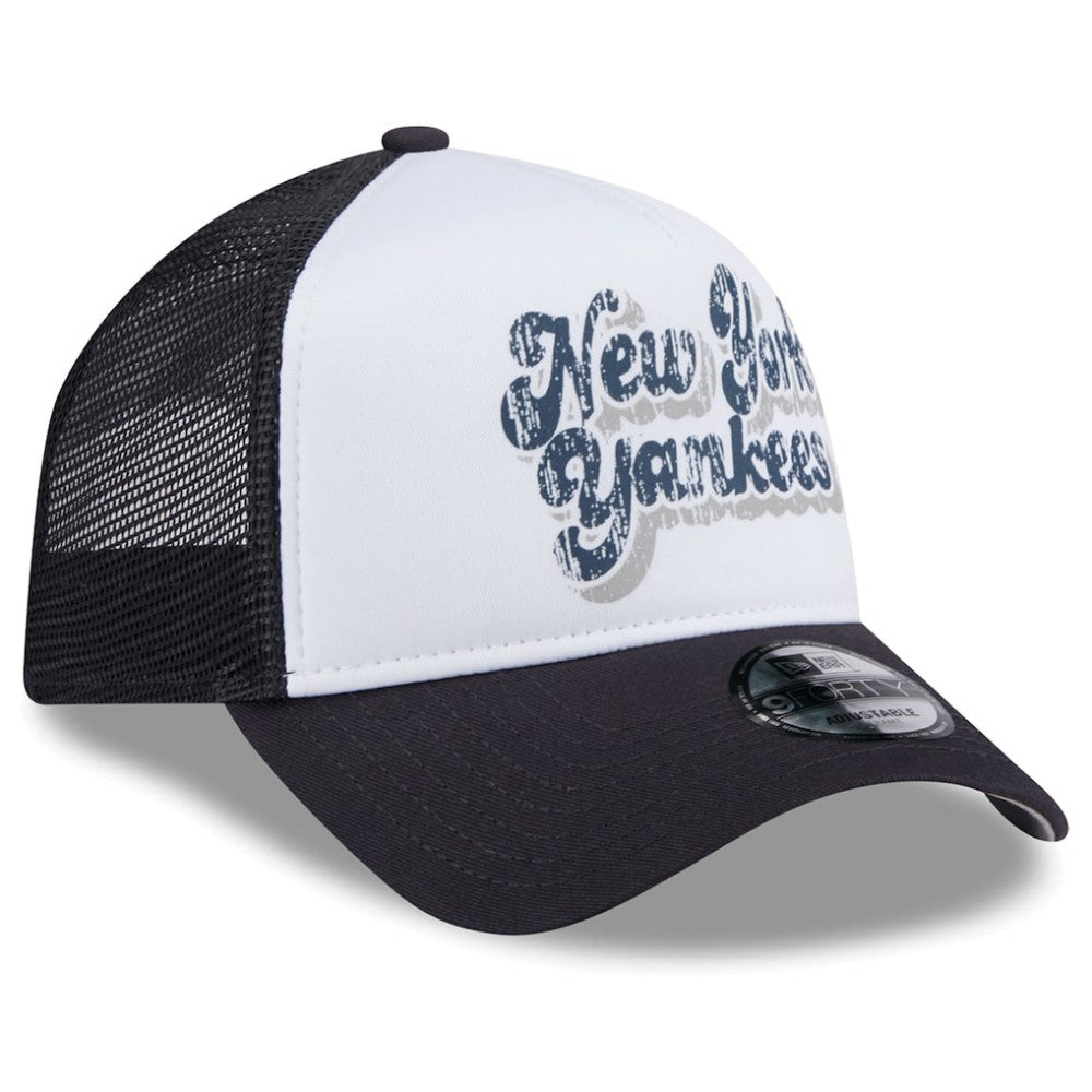 New York Yankees New Era Women's Throwback Team Foam Front A-Frame Trucker 9FORTY Adjustable Hat - White/Navy - New Era Sale