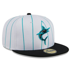 Miami Marlins New Era 2025 Batting Practice 59FIFTY Fitted Hat - White - New Era on Sale